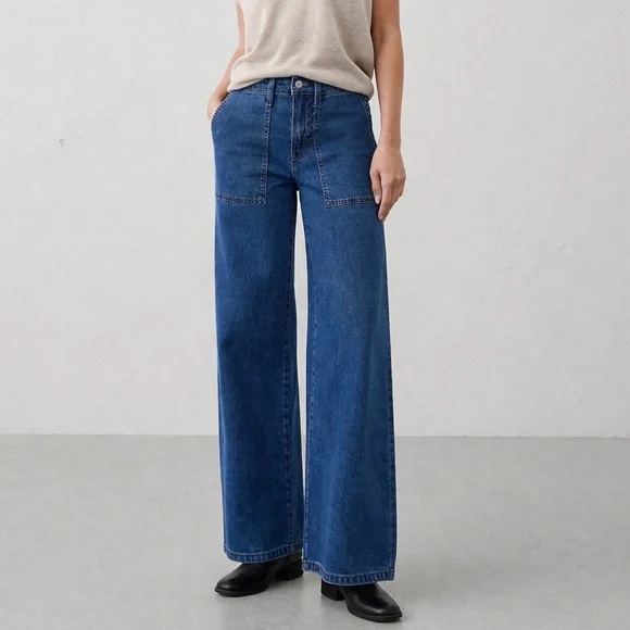 Banana Republic Wide-Leg High-Rise Jeans Size 6 Medium Wash Patch Pocket Denim - Picture 1 of 13